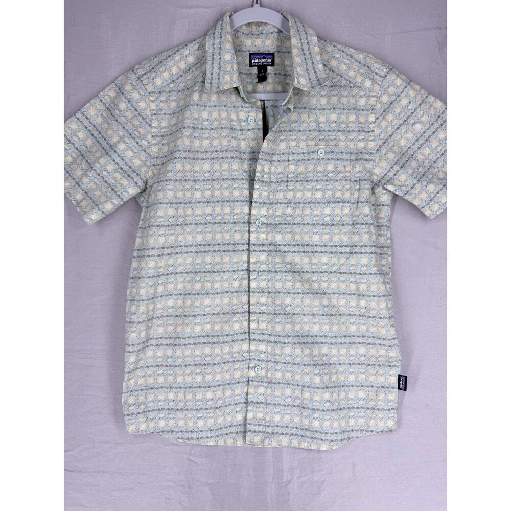 Patagonia Men's Short Sleeve Green Plaid Organic Cotton Button-Down Shirt Small